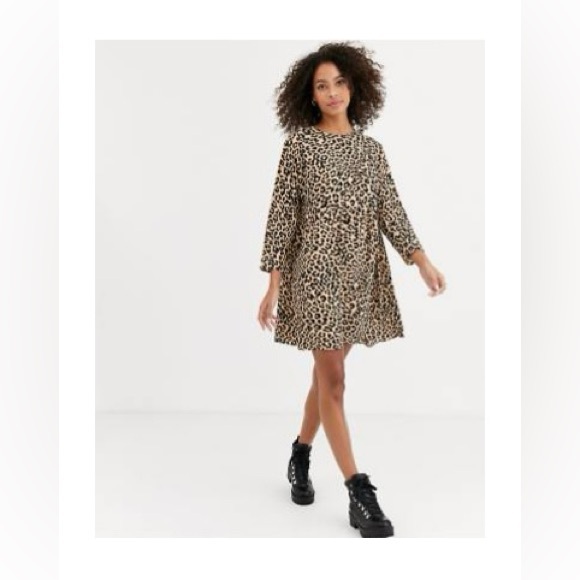 ASOS Dresses & Skirts - ASOS DESIGN long sleeve smock mini dress in leopard print